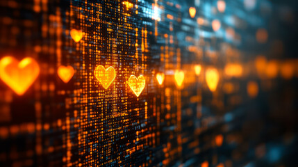 Wall Mural - Digital computer background with hearts