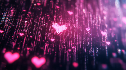 Wall Mural - Digital computer background with hearts, holographic effect