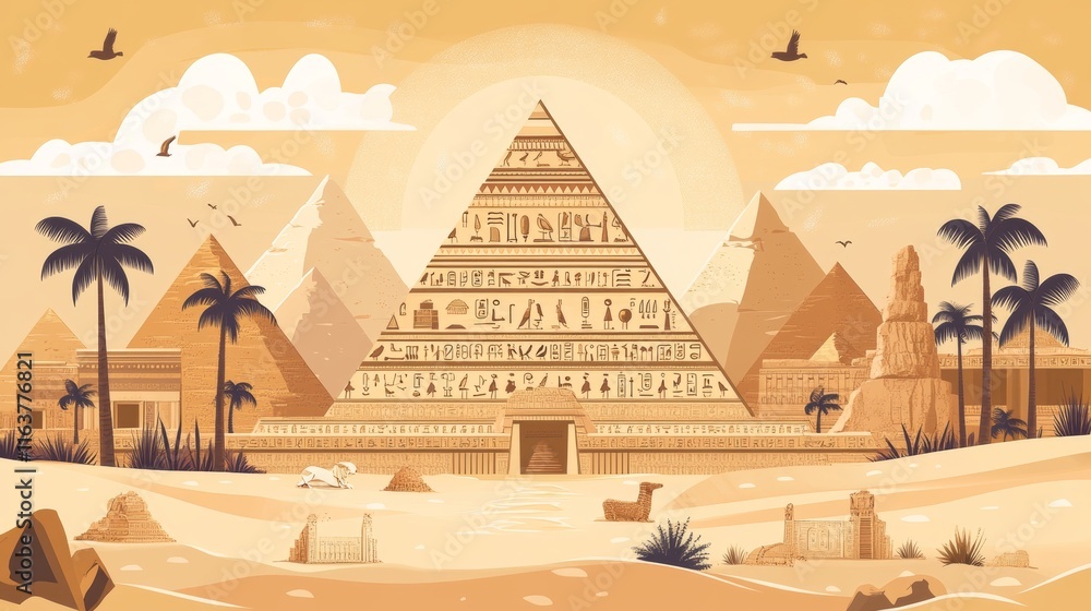 Ancient Egypt infographic cartoon vector travel concept. Papyrus scroll ...