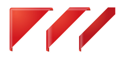 Poster - Ribbons, red realistic shiny fabric stickers for web page. Vector best price web tag, banners and corners. Sales promotion, shopping discounts offer or store goods price labels templates