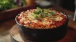 © Soba - Delicious baked spaghetti with fresh basil topping in a rustic setting