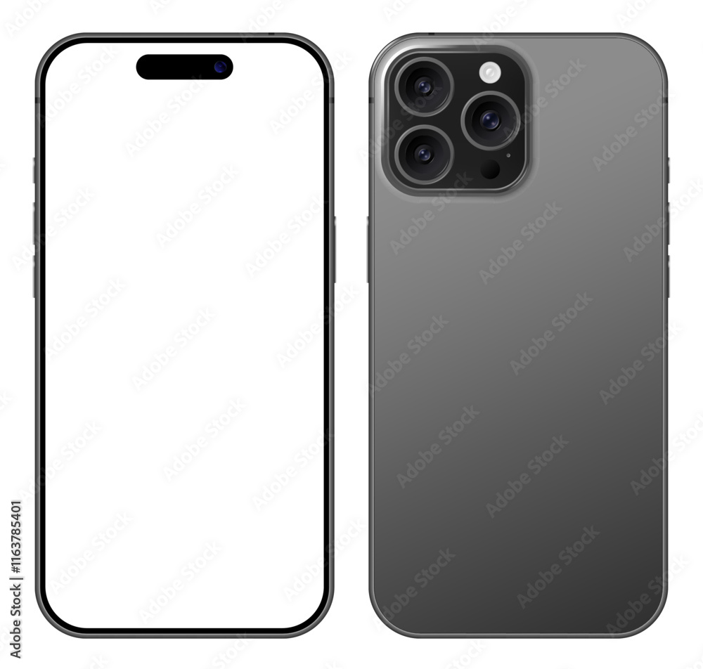 Apple IPhone 16 Pro Max Realistic Modern Smartphone Front Back View 