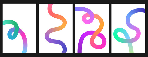 abstract color gradient wavy liquid shapes with loop. set of flier with colorful wavy swirl ribbons.