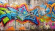 © engincan - Create a texture of an urban concrete wall with colorful graffiti. The concrete should appear rough and weathered, while the graffiti is bold and vibrant, with various abstract shapes and street art d