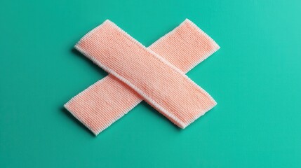 pink repair patch laid diagonally on a bright green surface
