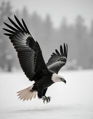 Poster - A bald eagle flying through the air with its wings spread