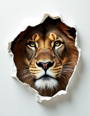 Sticker -  A lion's face through a hole in a wall