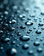 Wall Mural - A close up of water droplets on a black surface