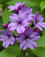 Poster - A bunch of purple flowers with green leaves