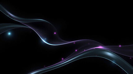 Wall Mural - Colourful neon light waves sparkle & glow on black background, flowing moving motion lines futuristic background