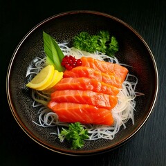 Wall Mural - Fresh Salmon Sashimi Slices on a Plate
