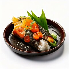 Wall Mural - Fresh Salmon and Avocado Temaki Sushi Hand Roll