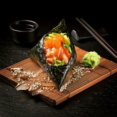 Wall Mural - Temaki Sushi Hand Roll with Salmon and Avocado
