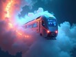 © PixelVision - Futuristic train travels through mesmerizing clouds in a kaleidoscopic cinematic universe