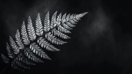 Wall Mural - Silver fern frond, dark background, artistic.