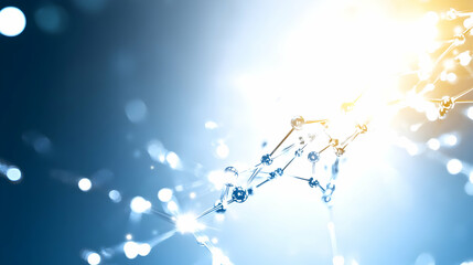 Abstract glowing network connection structure on blue background.