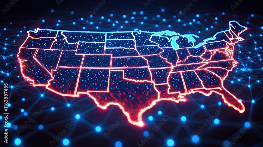 Visual representation of a digital map of the United States ...