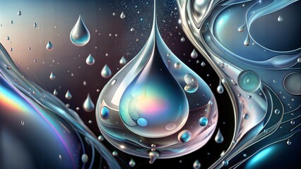 Wall Mural - teardrop-shaped water droplets splashes dynamic energetic abstract art science purity cleanliness li