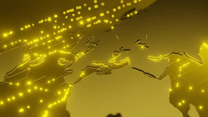 Wall Mural - europe, africa, and parts of asia on a yellow digital world map with glowing network connections. co