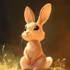 Wall Mural - Adorable Little Bunny Sitting In Golden Grass