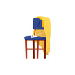 © sabelskaya - Vector illustration of a broken wooden chair with things on its back.