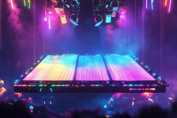 Wall Mural - Futuristic Stage Design Illuminated With Vibrant Neon Lights