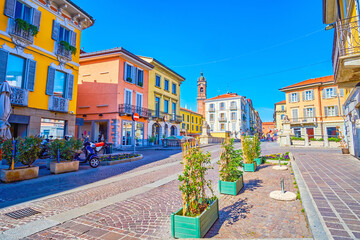 Wall Mural - Medieval Monza town with colorful townhouses, Italy