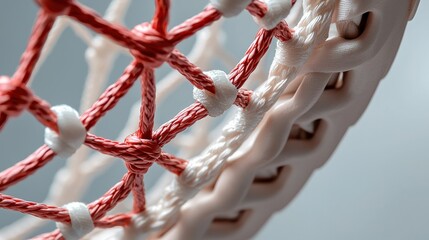 A close-up of a badminton racket string pattern
