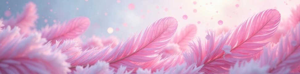 Wall Mural - Soft pastel feather shapes swirl, creating an ethereal abstract backdrop , rainbow, dreamy