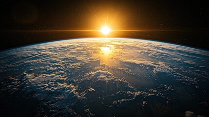 Wall Mural - Sunrise over Earth from space, showing clouds and atmosphere. (2)