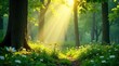 © DeeDay - Sunbeams Illuminate a Serene Woodland Path Adorned with Delicate Wildflowers and Towering Trees