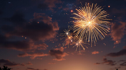 happy new year celebration panorama showcasing a fireworks closeup and dazzling new year's eve scene