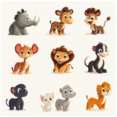 Wall Mural - Adorable Cartoon African Animals Collection