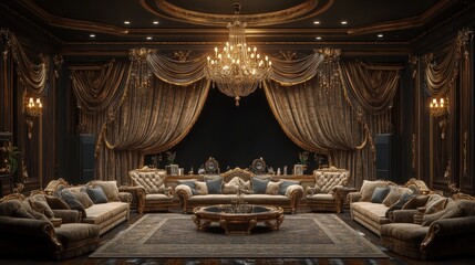 Canvas Print - Opulent gold and dark room with luxurious furniture.