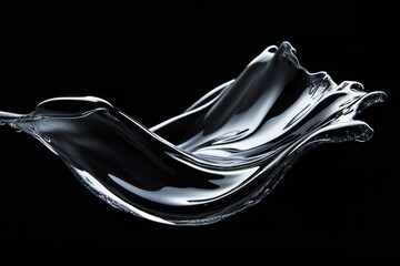Fototapete - Liquid, black background, splash, wave, curve, flow, motion, glossy, sleek, elegant, abstract.