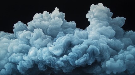 Poster - Thick, pale blue clouds of smoke over a black background. 