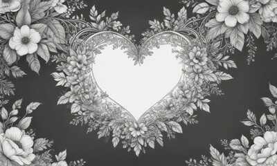 hand drawn heart line art banner with floral patterns and intricate details , heart, abstract, water