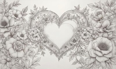 hand drawn heart line art banner with floral patterns and intricate details , design, modern