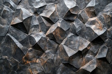 Wall Mural - Dark, rough, textured rock surface with sharp, angular formations and subtle orange hues.