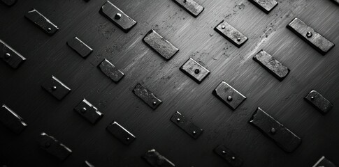 Aufkleber - A textured surface featuring metal plates arranged in a systematic pattern.