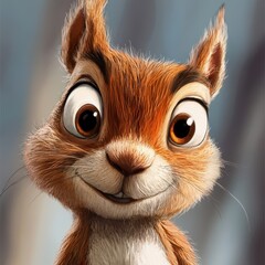 Wall Mural - Adorable Cartoon Squirrel Portrait Smiling Happy