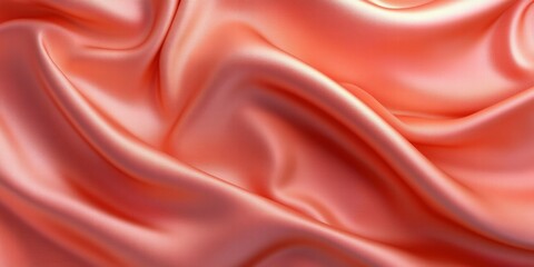 Poster - A close-up of flowing coral satin fabric, highlighting its smooth texture and sheen.