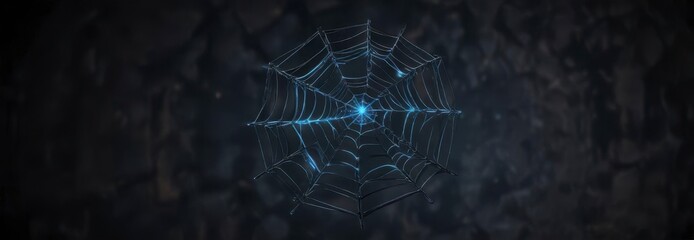 Black web with blue technology icon on a dark background,  computer screen, black web