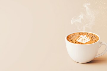 Aufkleber - A flat design of an ivory-colored coffee mug with steam rising, set against a light beige background