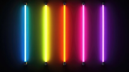 Wall Mural - vibrant neon light lines in vivid colors on dark background for modern abstract design and creative 