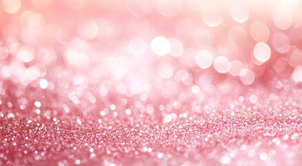 Beautiful pink background with bright bokeh lights and sparkles, shiny glitter texture, pink abstract background.
