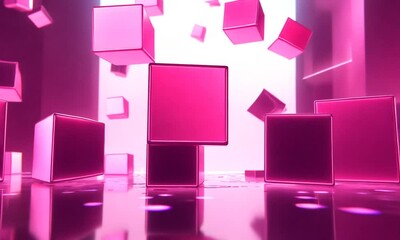 Wall Mural - Pink glass cubes floating in a bright space.