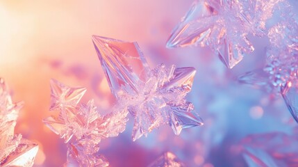 Wall Mural - festive frost crystals on frozen glass creating a mesmerizing winter pattern with soft pastel hues o