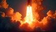 © abu - Close-up of a rocket launch with fiery flames and dramatic smoke, showcasing raw power.