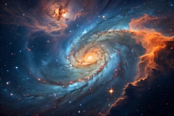 Wall Mural - cosmic nebula with blue and orange hues.